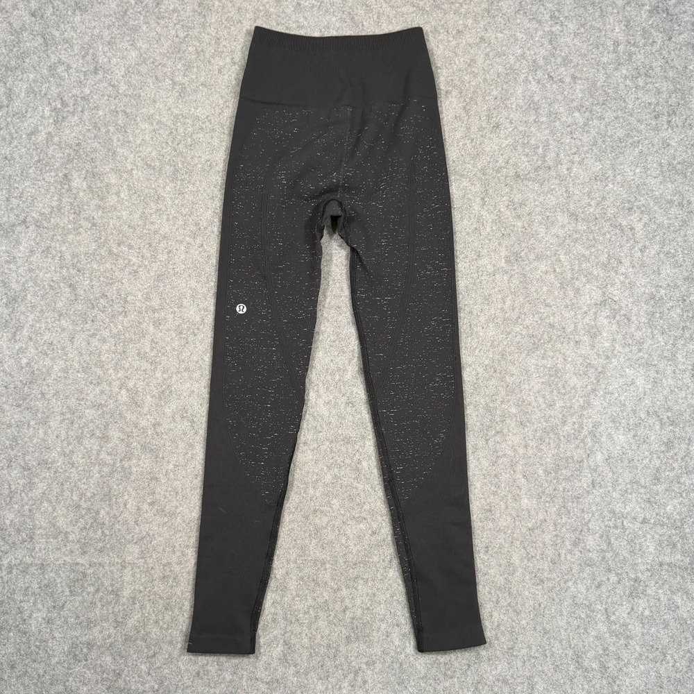 Lululemon Black Speckled White Free To Flow 7/8 Cropped Leggings Women's Size XS - Picture 3 of 5